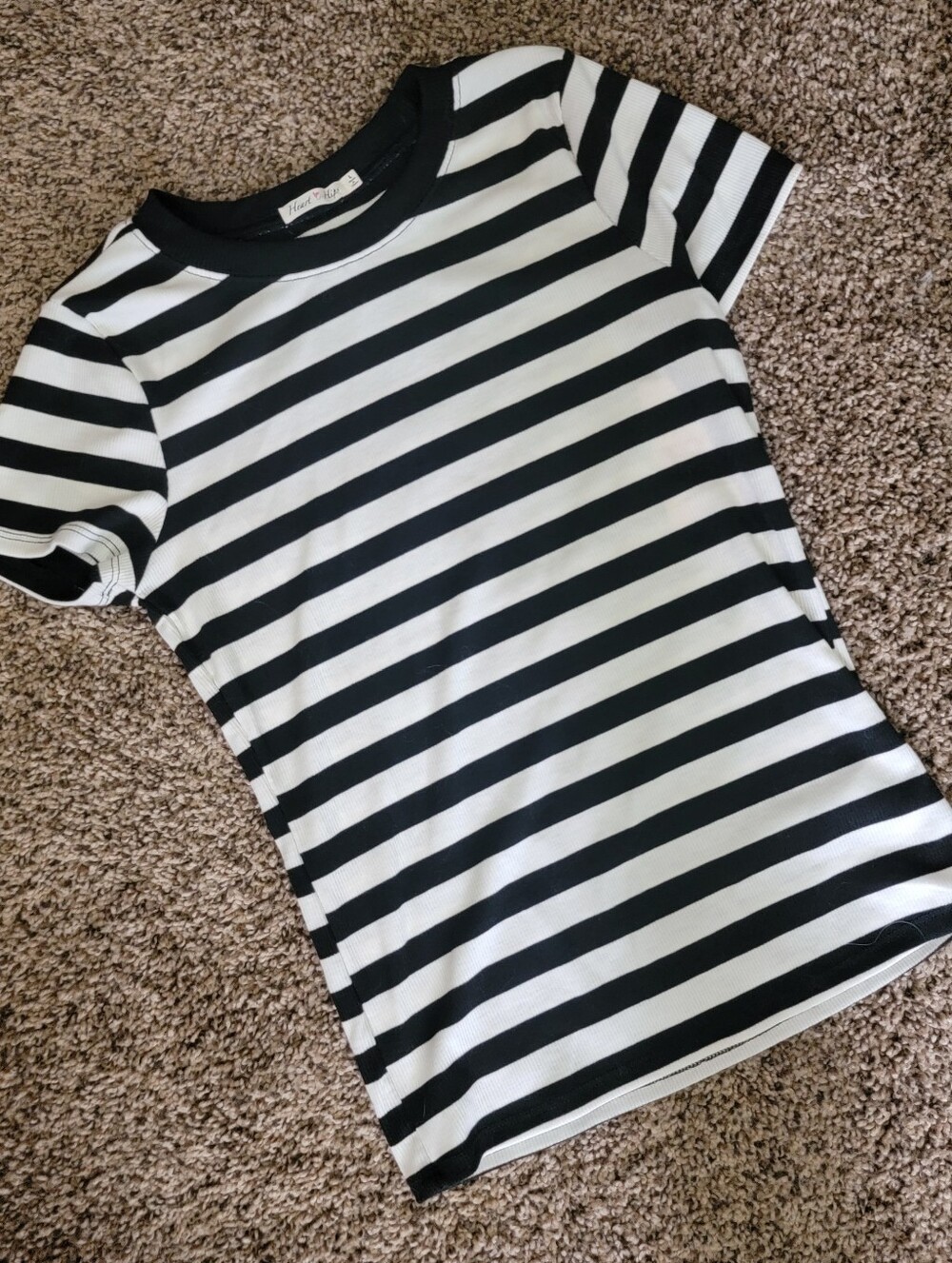 Heart Soul Black & White Striped Short Sleeve Tee Juniors Large
